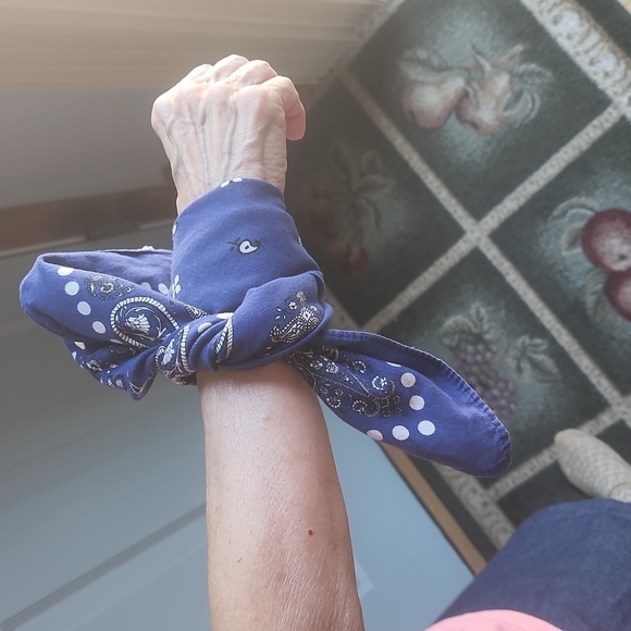 Western Cotton Scarf Women's Royal Blue , 20 inX 21 in. Border of White Dots. - Picture 4 of 8